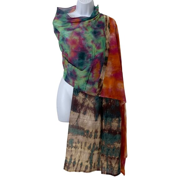 Multicolor Three Connected Panels Tie-Dye 100 Cotton Scarf/Wrap Peace Love World
